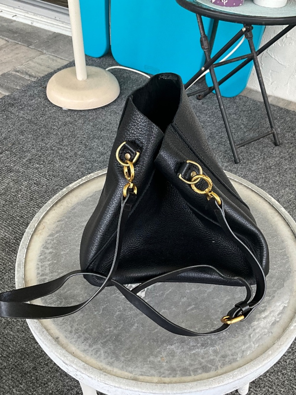 Portland Leather Goods Butterfly Bucket Bag in Pebbled Black